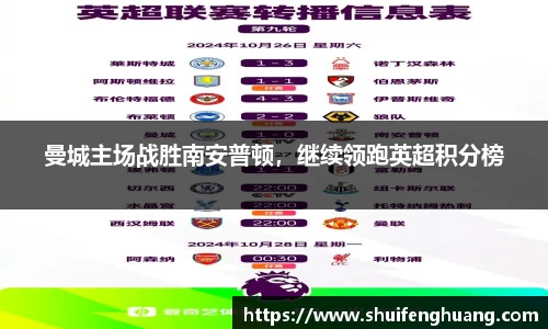 曼城主场战胜南安普顿，继续领跑英超积分榜